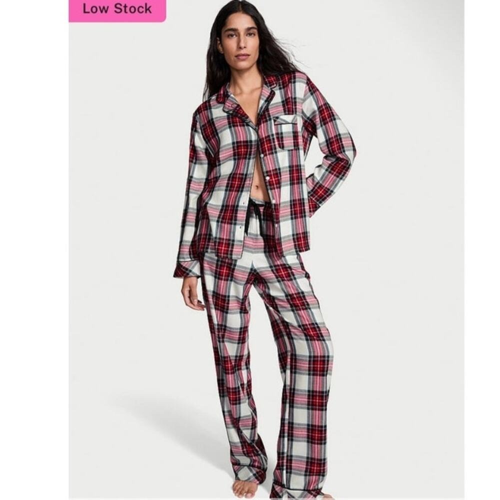 Victoria's Secret Red and White Plaid Flannel Cotton Modal PJ Set - Small Short